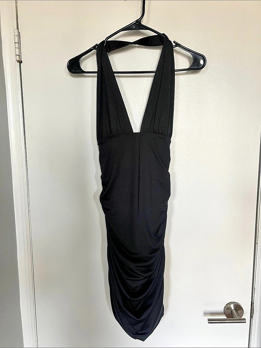 Princess Polly Mystified Halter Plunge Mini Dress Black Size 10